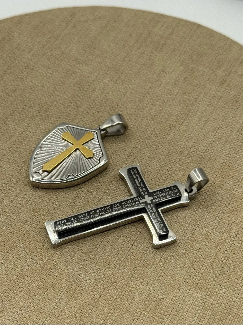 set of Two Gold & Silver Cross Pendants for Men